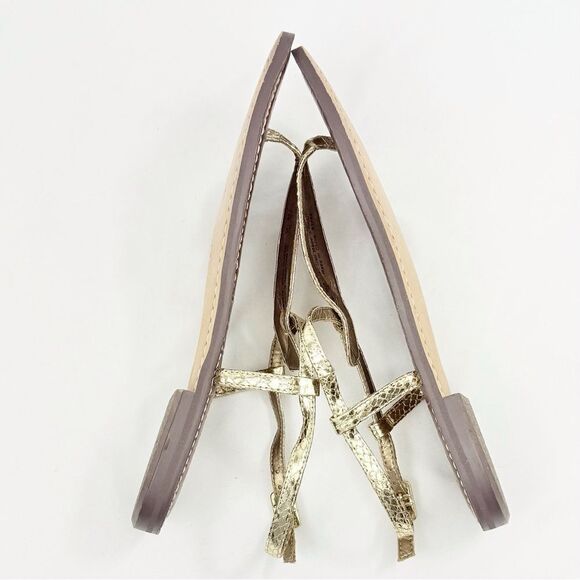 Sam Edelman GIGI Gold Metallic Reptile Embossed Leather T Strap Thong Sandals - Picture 12 of 16